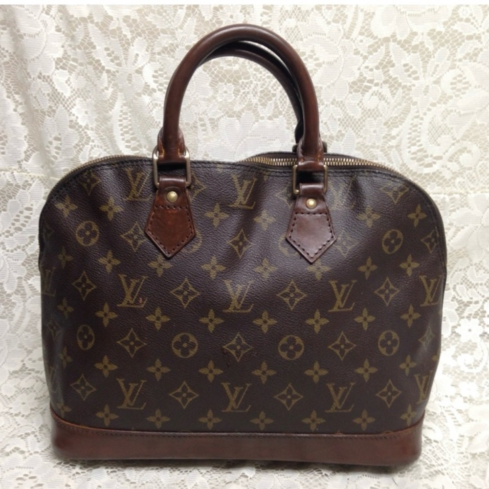 Louis Vuitton Brownn Mono, Coated Canvas Alma Handbag w/ Dk Brown Trim
